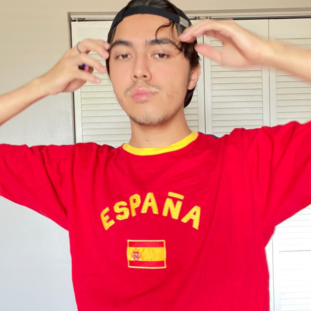 Vintage red, yellow embroidered t shirt.